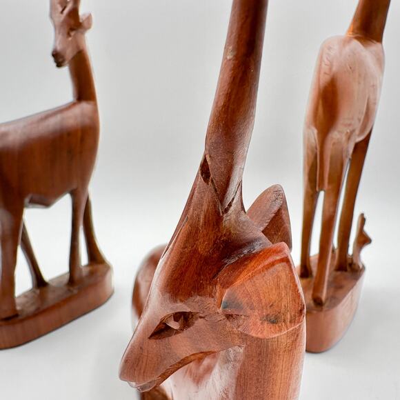 Hand Carved Kenyan Teak Antelope Gazelle Deer Mid Century Wooden Figurines (3) - Picture 8 of 13